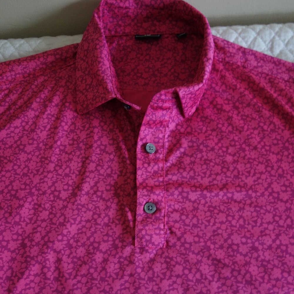 FOOTJOY Fuchsia Floral Men’s Polo Golf Shirt – Large